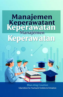 A beautifully designed nursing management textbook cover featuring the title "Manajemen Keperawatan" prominently displayed