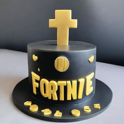 A minimalistic, black Fortnite-inspired birthday cake