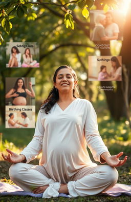 A serene and empowering scene depicting a midwife in a tranquil environment, surrounded by nature