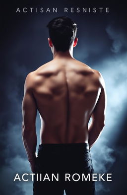 A shirtless man with a muscular build, standing with his back to the camera, exuding a strong masculine presence