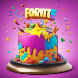 A brilliantly detailed 32k HD editorial food image of a vibrant Fortnite-inspired cake