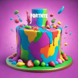 A brilliantly detailed 32k HD editorial food image of a vibrant Fortnite-inspired cake