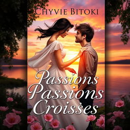 A romantic novel cover titled 'Passions Croisées' by Chyvie Bitoki, featuring an elegant and passionate scene of a couple in a loving embrace