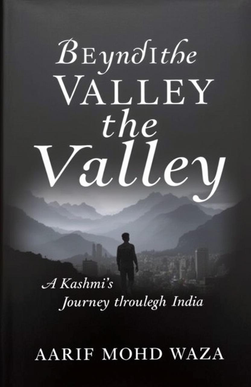 A dark and serious book cover depicting a Kashmiri teen traveling outside of Kashmir for the first time