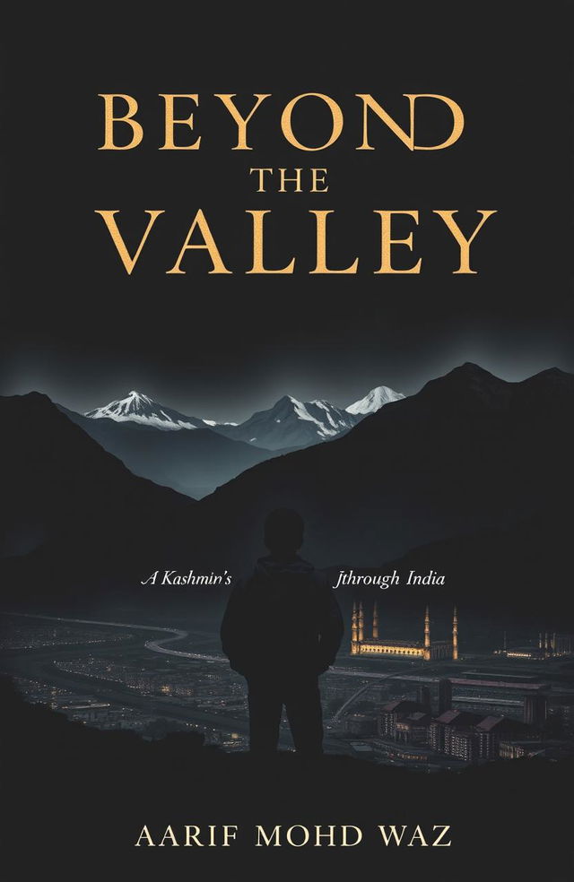 A dark and serious book cover depicting a Kashmiri teen traveling outside of Kashmir for the first time