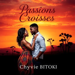 A romantic novel cover design titled 'Passions Croisées' by Chyvie BITOKI, set in Africa