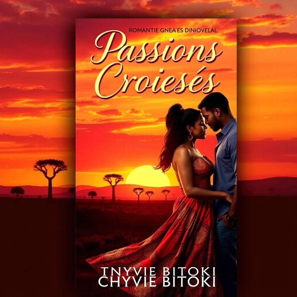 A romantic novel cover design titled 'Passions Croisées' by Chyvie BITOKI, set in Africa