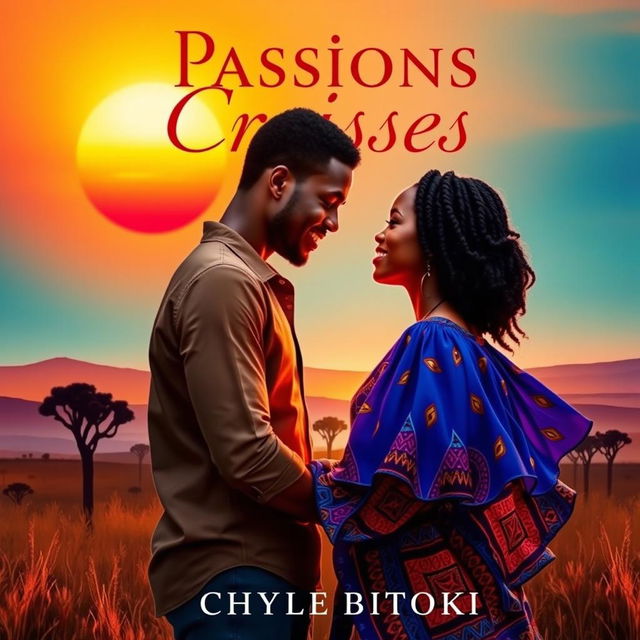 A romantic novel cover design titled 'Passions Croisées' by Chyvie BITOKI, set in Africa