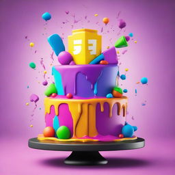 A vibrant and detailed 32k HD editorial food image of a Fortnite-inspired cake covered with splashes of color, set against a minimalist background to highlight the vivid hues