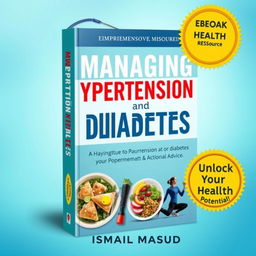 An e-book cover for 'Managing Hypertension and Diabetes' by ISMAIL MASUD, focusing on empowerment and actionable advice