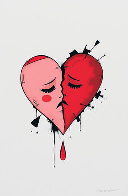 A stylized heart, possibly cracked or broken, representing pain and heartbreak