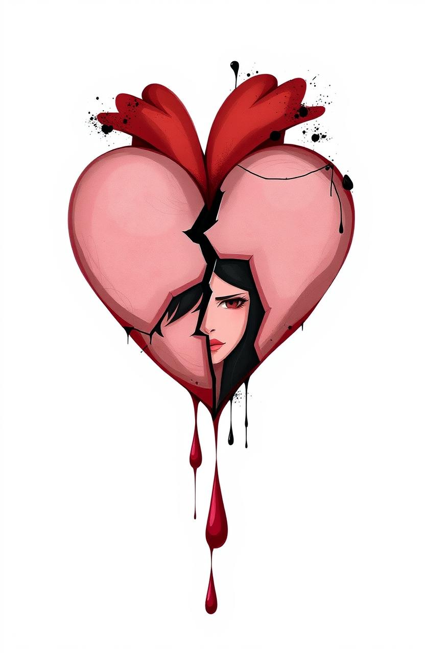 A stylized heart, possibly cracked or broken, representing pain and heartbreak