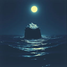 A grainy nighttime image of a giant sea monster poking its head slightly above the ocean's surface