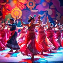 A vibrant and dynamic representation of a dance performance that embodies the essence of traditional dance heritage