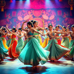 A vibrant and dynamic representation of a dance performance that embodies the essence of traditional dance heritage