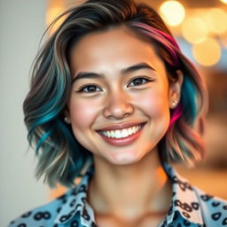 A stylish and modern profile picture of a young adult with bright, inviting features