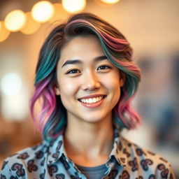 A stylish and modern profile picture of a young adult with bright, inviting features