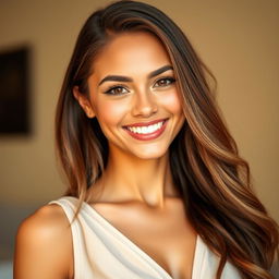 A beautiful woman with a charming dimple in her cheek, showcasing a radiant smile