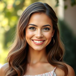 A beautiful woman with a charming dimple in her cheek, adorned with a bright and captivating smile