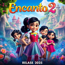 A vibrant and enchanting teaser poster for 'Encanto 2', featuring the beloved characters from the first film in a lush, magical landscape