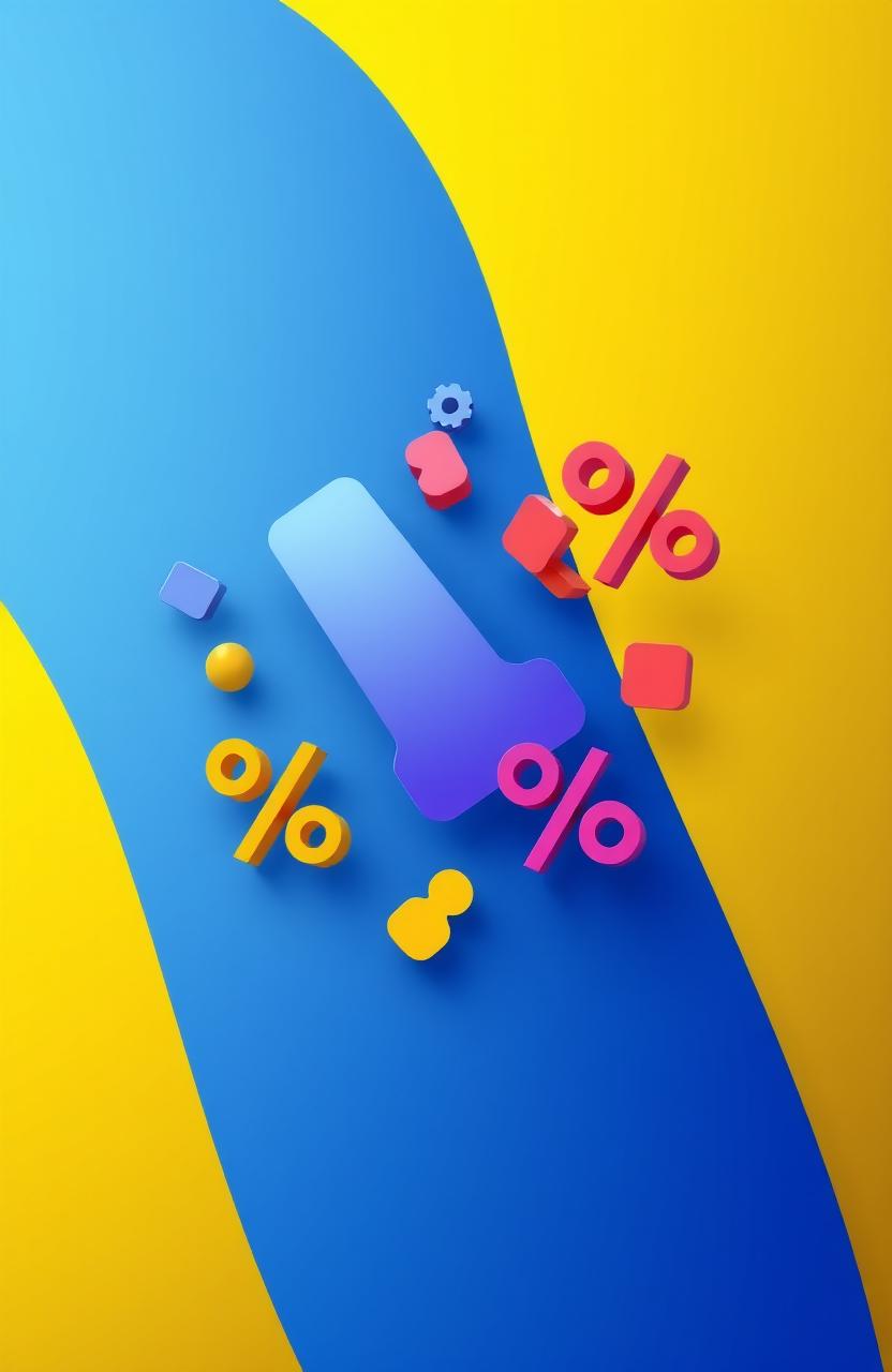 A striking abstract composition depicting various percentages represented visually, using colorful geometric shapes and vibrant gradients