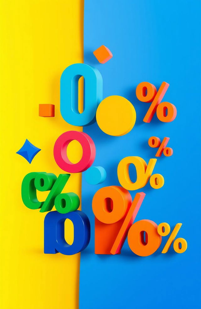 A striking abstract composition depicting various percentages represented visually, using colorful geometric shapes and vibrant gradients