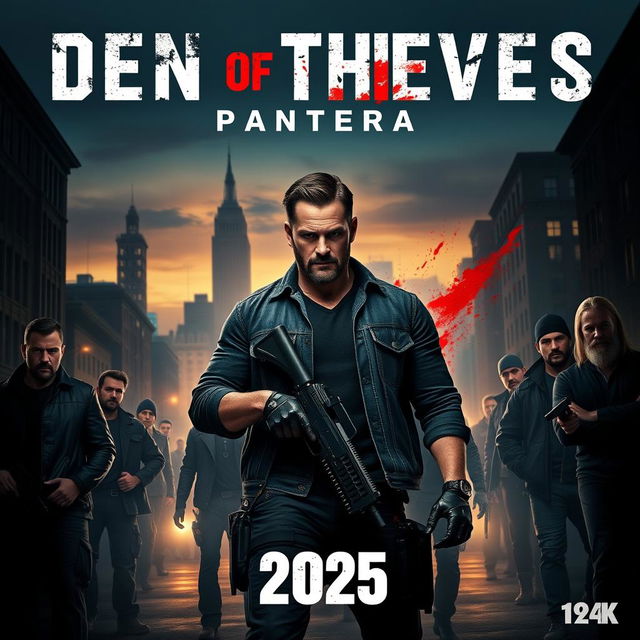 A gripping movie poster for 'Den of Thieves 2: Pantera', showcasing a tense and action-packed atmosphere