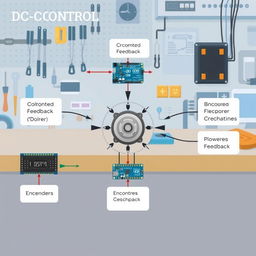 An educational and detailed illustration of a DC motor control system displayed in a clear, informative manner