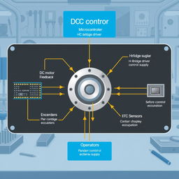 An educational and detailed illustration of a DC motor control system displayed in a clear, informative manner