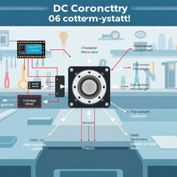 An educational and detailed illustration of a DC motor control system displayed in a clear, informative manner