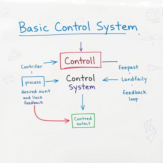 A simplified and clear illustration of a basic control system, designed for educational purposes