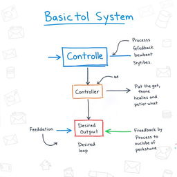 A simplified and clear illustration of a basic control system, designed for educational purposes