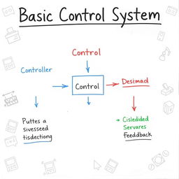 A simplified and clear illustration of a basic control system, designed for educational purposes