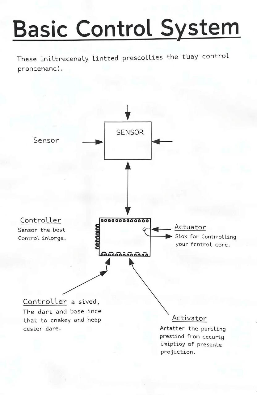 A detailed diagram of a basic control system, showcasing key components such as a sensor, controller, and actuator