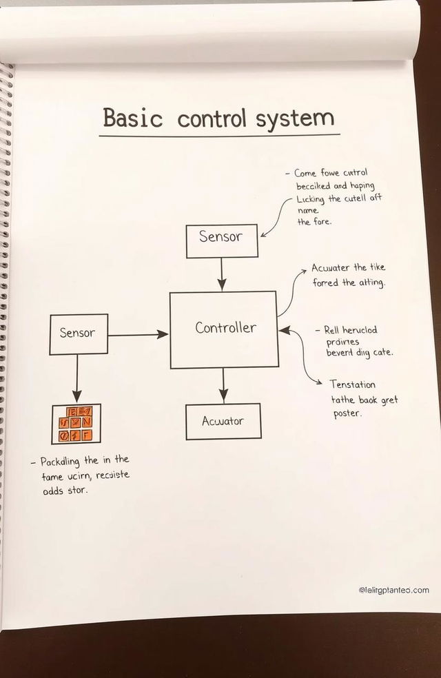 A detailed diagram of a basic control system, showcasing key components such as a sensor, controller, and actuator