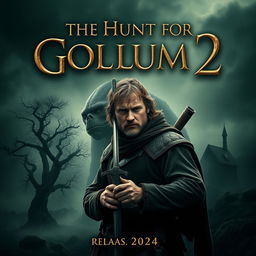 An epic movie teaser poster for 'The Hunt for Gollum 2', showcasing a dark and mysterious atmosphere filled with rich fantasy elements