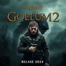 An epic movie teaser poster for 'The Hunt for Gollum 2', showcasing a dark and mysterious atmosphere filled with rich fantasy elements