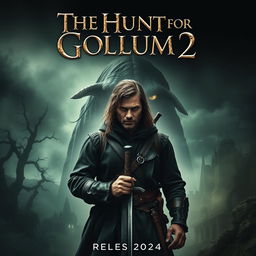 An epic movie teaser poster for 'The Hunt for Gollum 2', showcasing a dark and mysterious atmosphere filled with rich fantasy elements