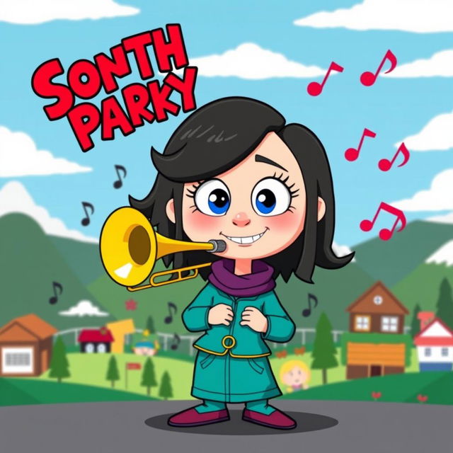 A cartoon character inspired by Sophie Gray from a fun, comedic animation-style show like South Park