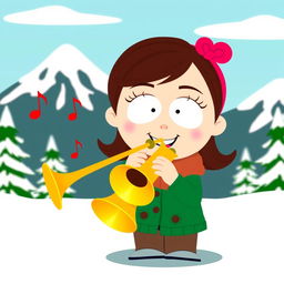 A cartoon character based on Sophie with a trombone, designed in the iconic South Park animation style