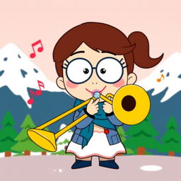 A cartoon character based on Sophie with a trombone, designed in the iconic South Park animation style