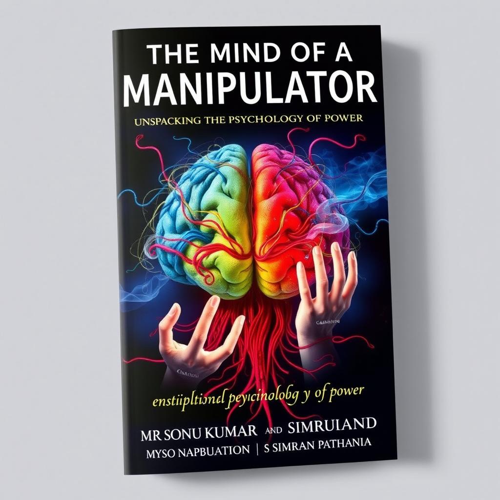 A visually striking book cover design titled 'The Mind of a Manipulator: Unpacking the Psychology of Power' by Mr