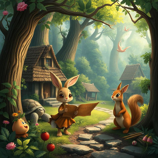 A whimsical tale about a small village hidden in a lush, enchanted forest where the animals can speak