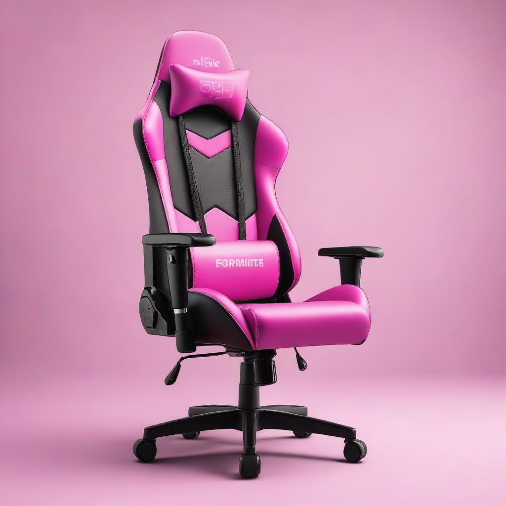 A 32K resolution image depicting a sleek gaming chair product shot, inspired by the vibrant and playful aesthetics of Fortnite