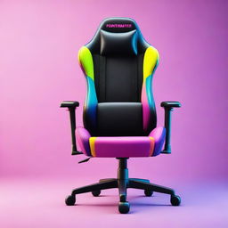 A 32K resolution image depicting a sleek gaming chair product shot, inspired by the vibrant and playful aesthetics of Fortnite