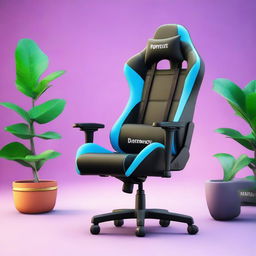 A 32K resolution image depicting a sleek gaming chair product shot, inspired by the vibrant and playful aesthetics of Fortnite