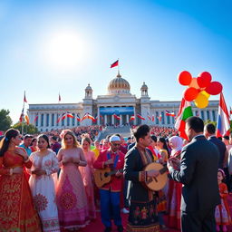 A festive scene celebrating Neutrality Day in Turkmenistan