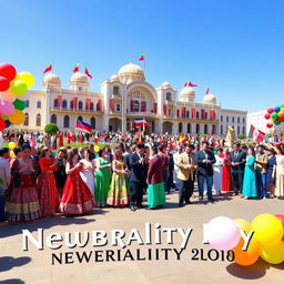 A festive scene celebrating Neutrality Day in Turkmenistan