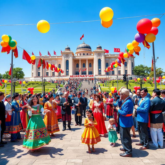 A festive scene celebrating Neutrality Day in Turkmenistan