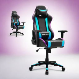 Capture a 32K resolution, 200mm product editorial photograph of a gaming chair, heavily influenced by Fortnite's vibrant and dynamic style